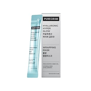 Hyaluronic Hyper Glow Wrapping Mask, 0.54fl oz 0.14ozx4 Deep Hydration Peel-Off Face Mask with Macadamia Seed Oil, Hydrolyzed Hyaluronic Acid & Vitamin Complex for Radiant,Korean Skincare