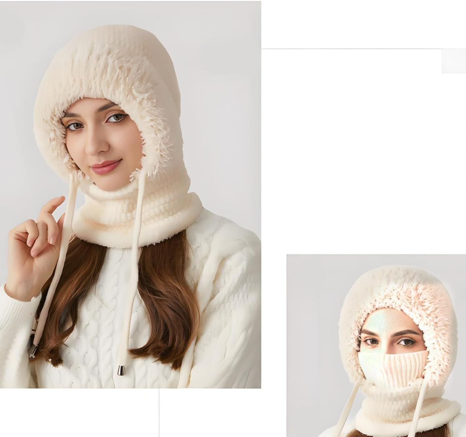3 in 1 Beanie Hat with Scarf and Mask 3 in 1 Winter Hat for Women Balaclava Ski Mask - Image 6