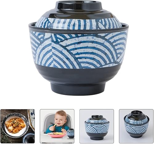 Miniatura 6 de Juego de cuencos de sopa de ramen de cerámica estilo japonés, cuenco de sopa con tapa, cuenco de miso japonés, para sopa tailandesa de miso udon,