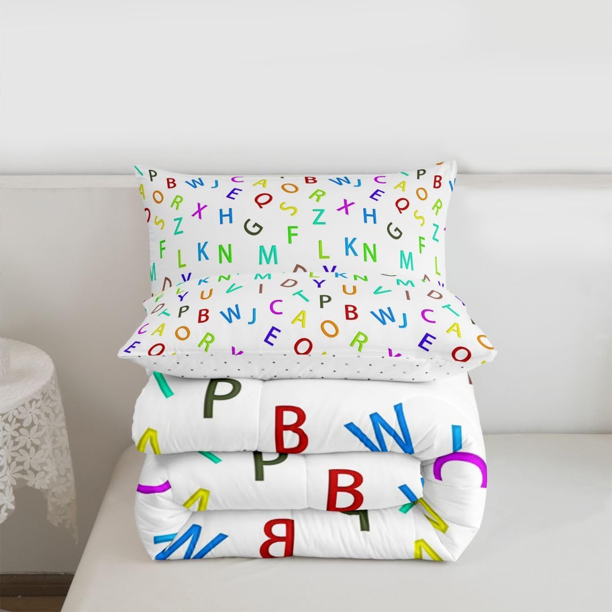 Feelyou 3D Alphabet Comforter Colorful English Alphabet Bedding Set for Kids Boys Adults Cartoon Comforter Set Learning 26 Letters Decor Quilt Set Bedroom Collection 2Pcs Twin Size