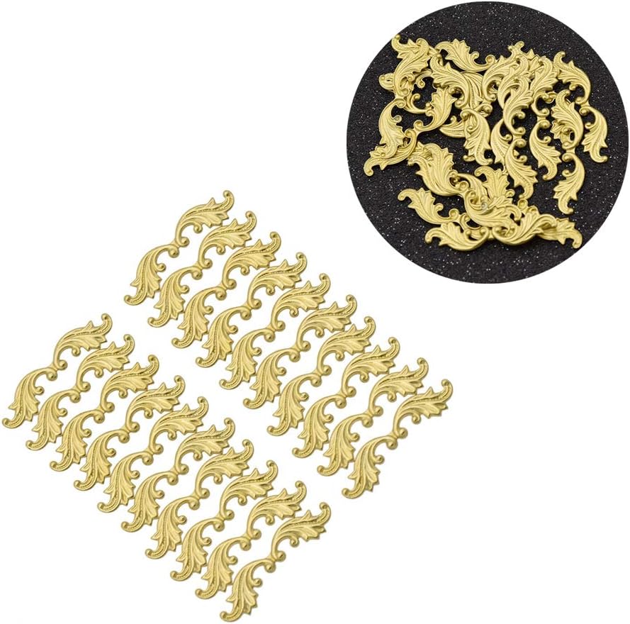 Acxico 20Pcs Brass Leaf Filigree Embellishment Wraps Finding DIY Hand Crafts Charms