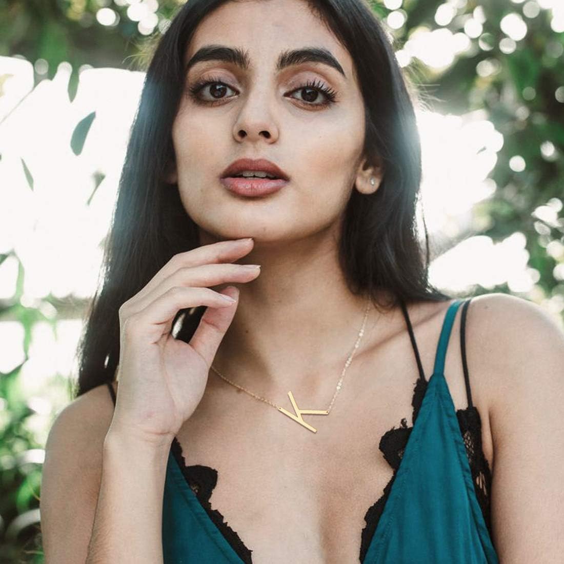 U7 Sideways Large Initial Necklaces for Women, Big Letter Script Name Necklaces Stainless Steel 18K Gold Plated Pendant Monogram Necklace - Image 2