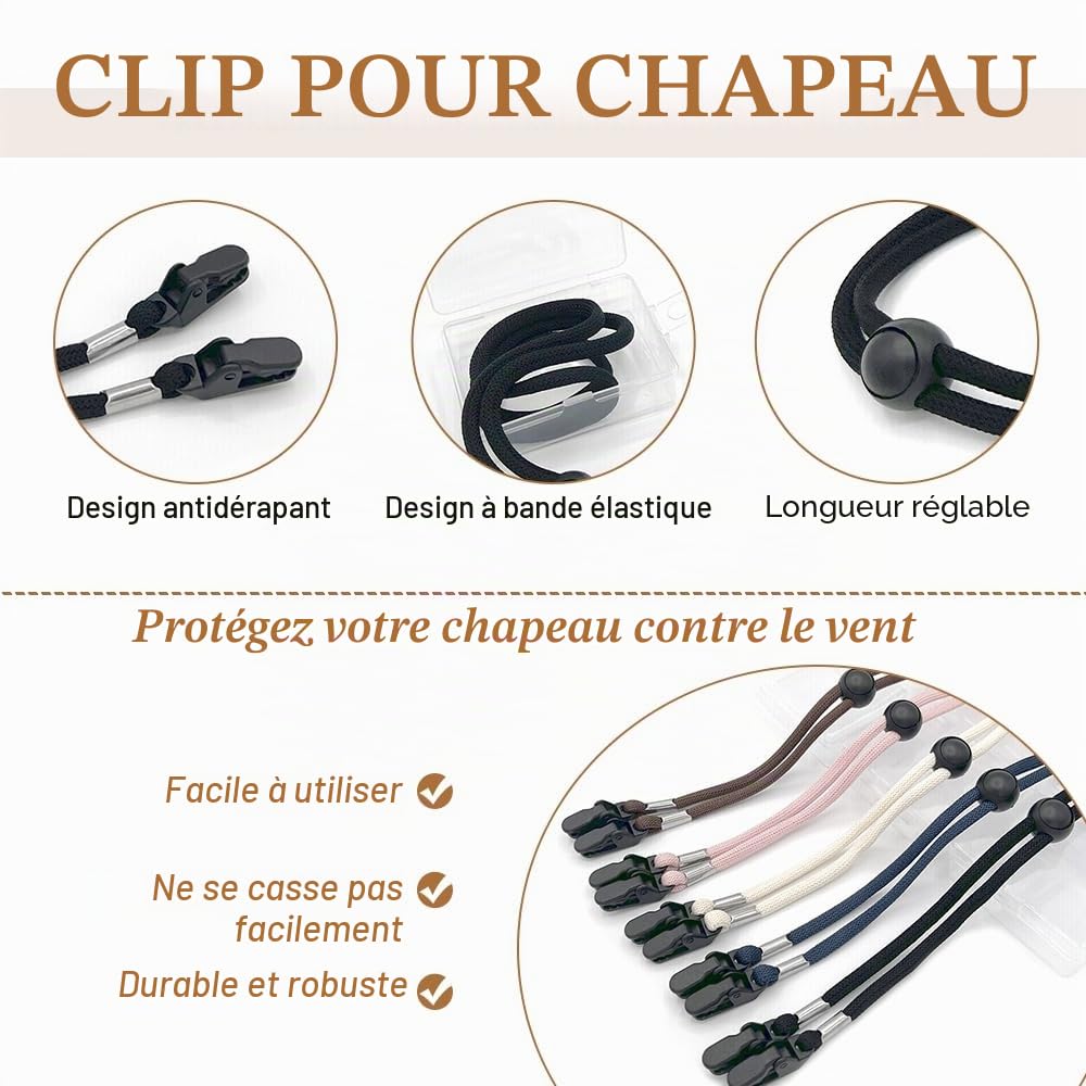 DONGKER Clips de Sangle de Chapeau 5 Pièces,Clips de Retenue de Chapeau Réglables pour le Gardien de Voile de Bateau de Pêche