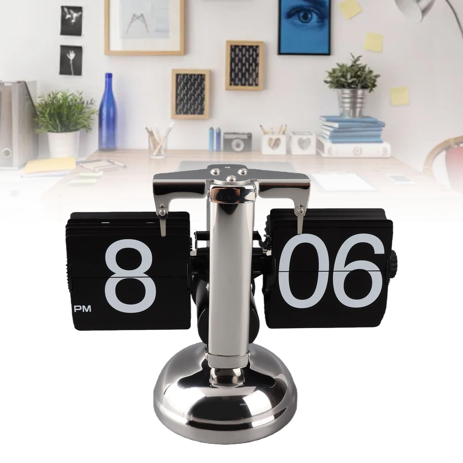 Cocoarm Digitale Flip-Down-Uhr, Retro minimalistische mechanische Auto-Flip-Uhr, Edelstahl, große Zahlen, für Zuhause