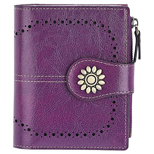 Lavemi Womens Leather Wallet Small Compact Rfid Blocking Credit Card Case Purse With Zipper Pocket(Dark Purple) #TOP17