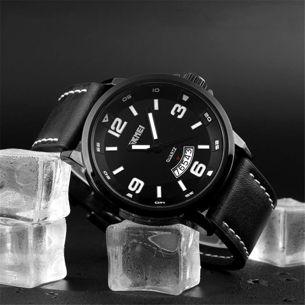 FeiWen Mens Large Dial Analog Quartz Stainless Steel Watch with Leather Band Fashion Casual Business Watches for Men Calendar Window 30M Waterproof - Image 5