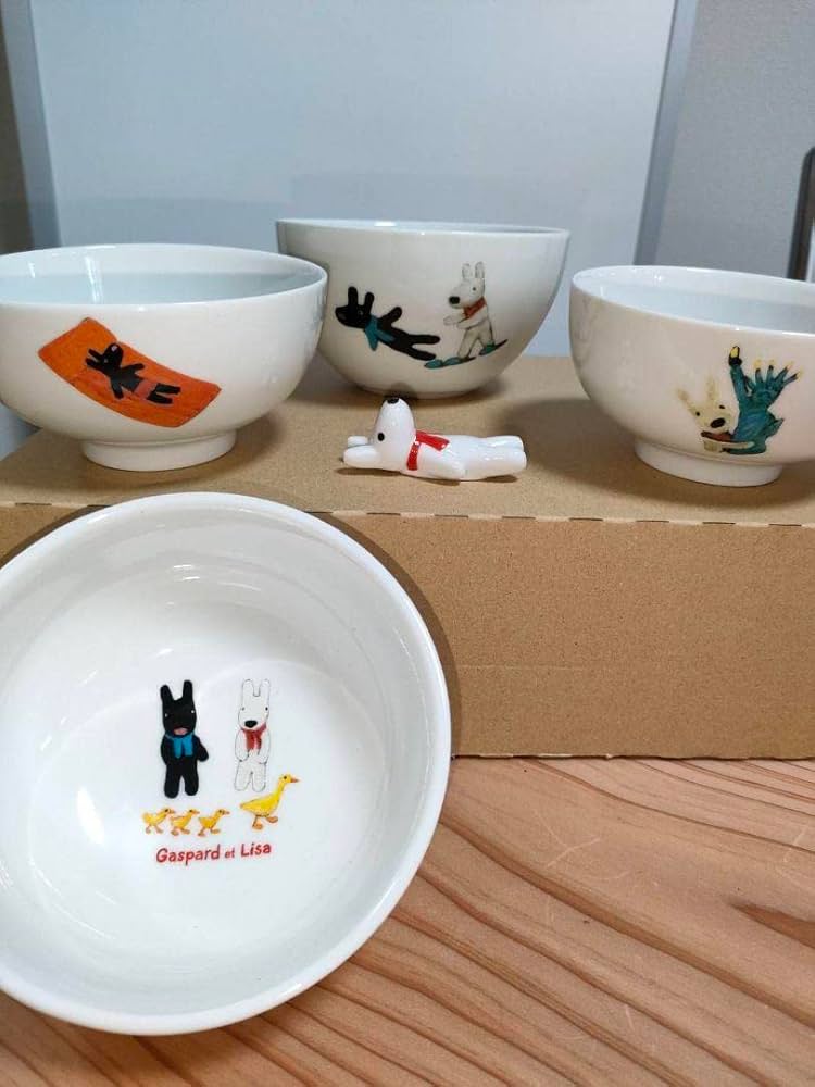 Amazon.co.jp: 茶碗 4個 箸置き 5個セット リサとガスパール