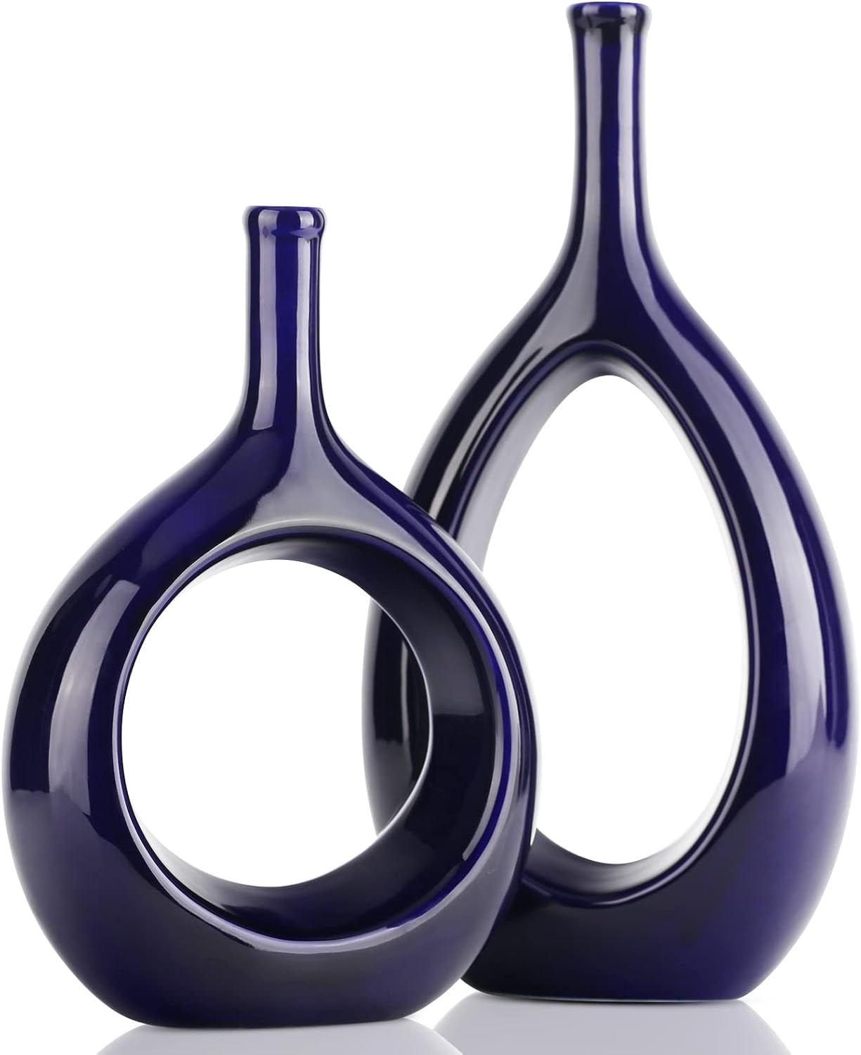 Dark Blue Ceramic Vase Set of 2,Navy Blue Vases for Home