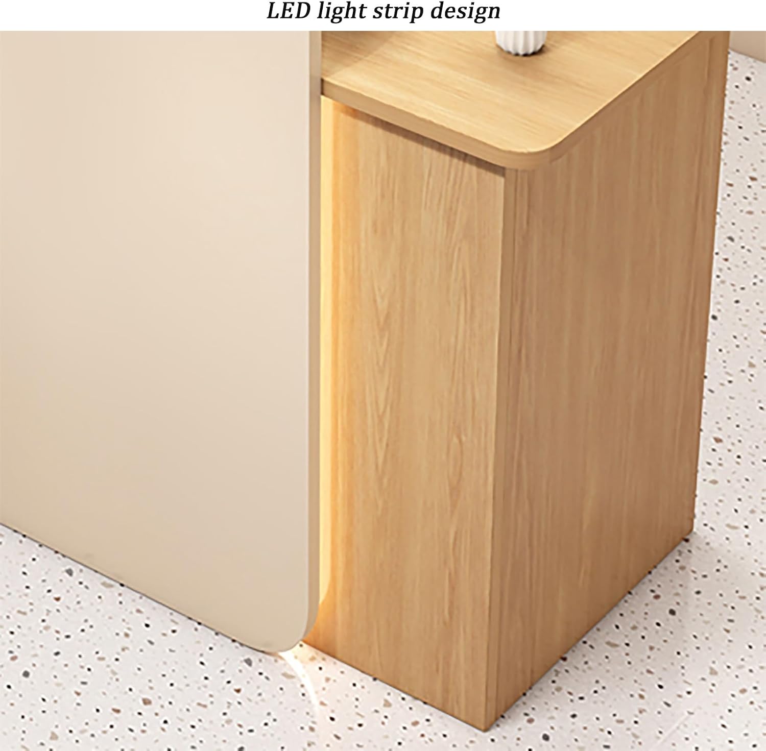 Reception Desk, Front Desk Counter with Lockable Drawer, Reception Desk with Counter, Small Reception Counter Desk with LED Light Strip, for Office Salon(Beige,100x45x100cm)