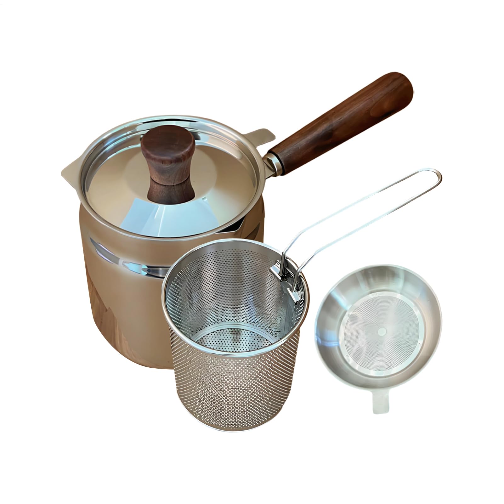 Deep Fryer Pot - Large Capacity Stainless Steel Kitchen Gadgets With Basket And Strainers, Deep Fryer Basket | For Kitchen Home Camping Stove Grill Cooking Bacon Turkey French Fries Fish Corn Chips