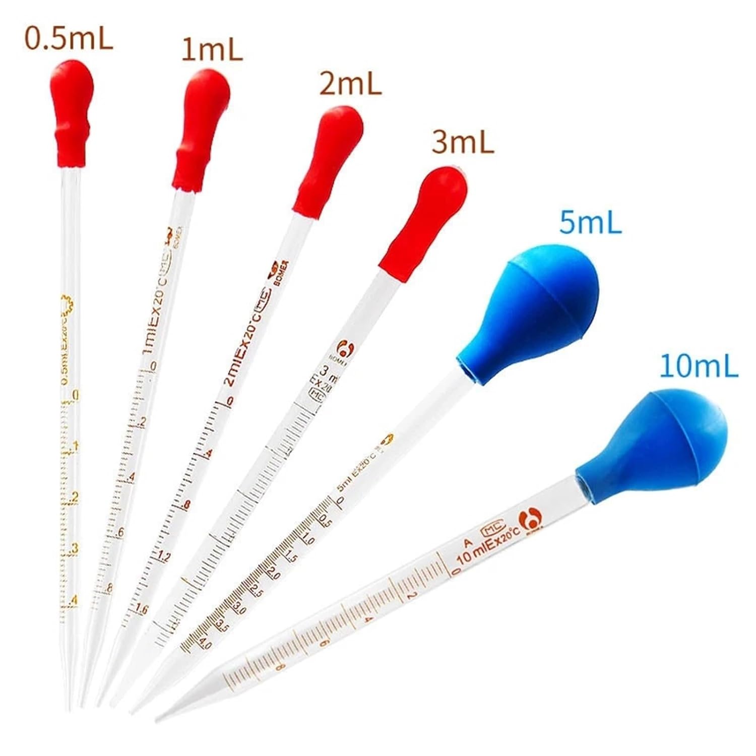 20pcs/lot Lab Glass Pipette with Cap Pasteur Pipette Rubber Rubber Head Graduated Dropper Laboratory Measuring Pipette (1mL)