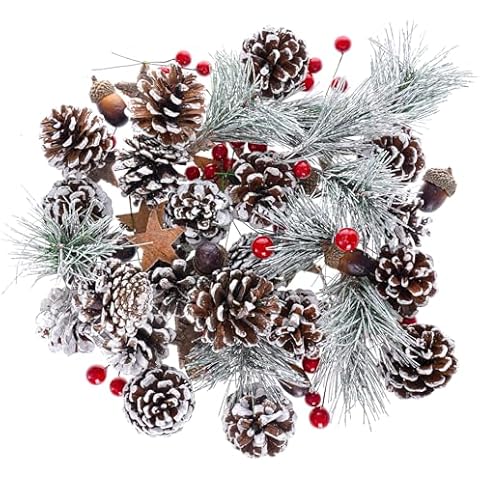 cnomg 82pcs Artificial Pine Cones Pine Branch Set Fake Natural Pinecones Acorns Red Berries Christmas Decor Ornaments for Home Winter Decorations Cover