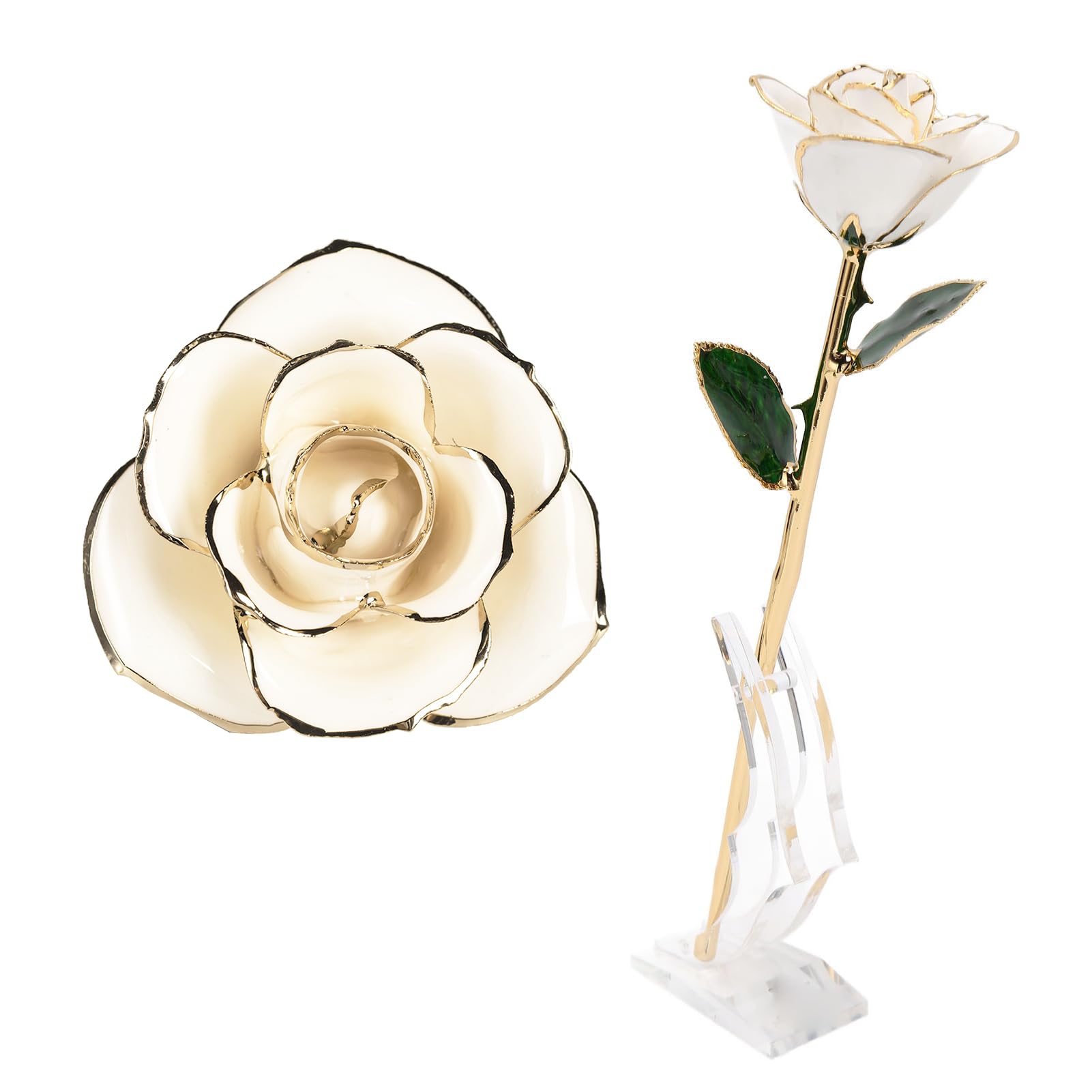 Cyrank Oro rosa 24 carati, vera rosa immersa in oro con supporto, 1 pezzo, stile classico, varietà dorata, rosa artificiale placcata oro, perfetto per San Valentino