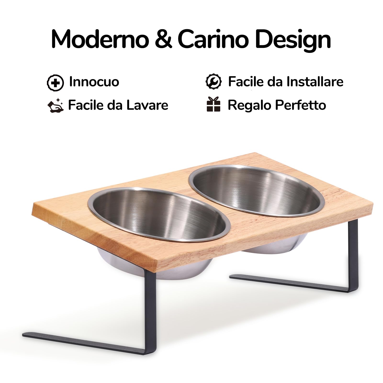 FUKUMARU 2 Pack Ciotole Per Cani e Gatti Rialzate, Ciotola Gatto Cane Doppia in Acciaio Inox Inclinato di 15°, Ciotole Per Cibo e Acqua Rialzate Con Bordo in Gomma.Per Animali Domestici.14CM