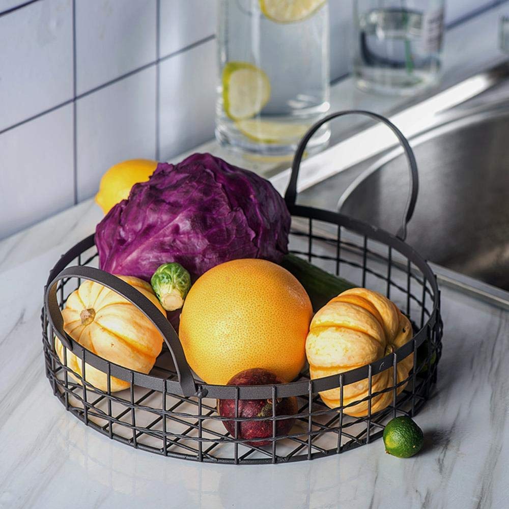 Cestino Portafrutta Nero In Filo Di Ferro – 26,5 Cm, Multiuso Per Pane, Verdure E Snack, Design Traspirante E Elegante