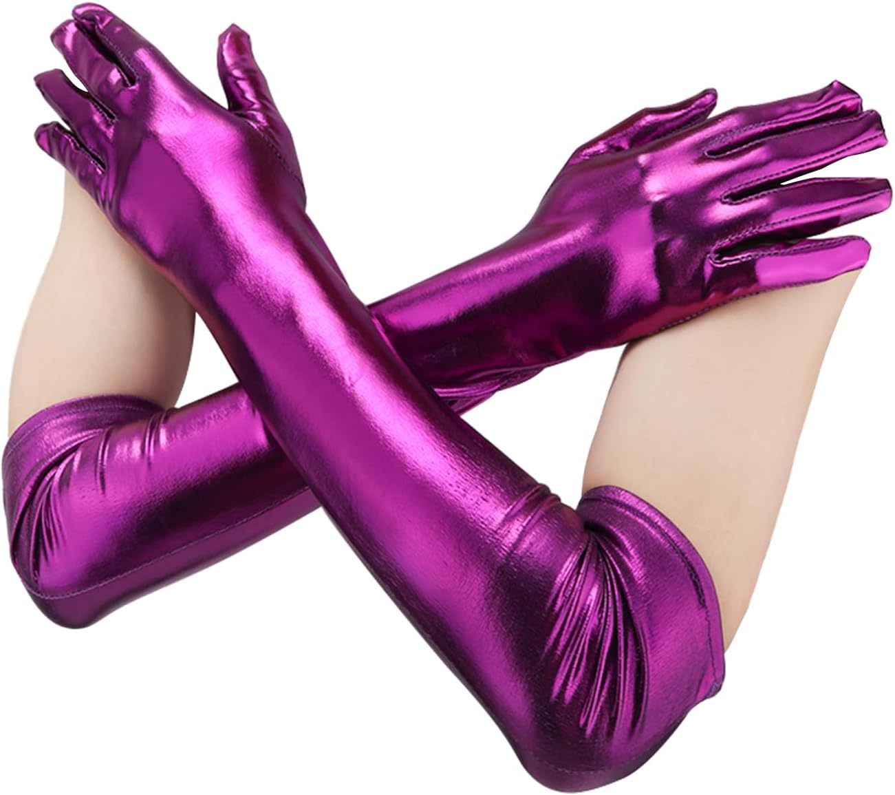 LUTER Patent Leather Gloves, Long Leather Gloves Patent Leather Opera Gloves Long Elbow Gloves for Wedding Opera Halloween Party Costume Cosplay (Purple)