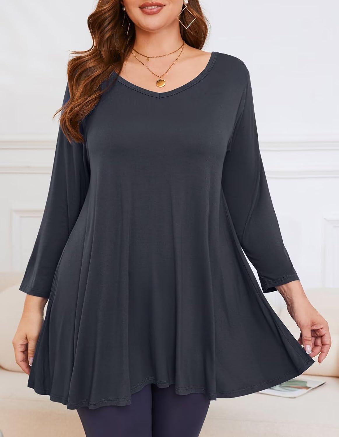 LARACE Tunics 3/4 Sleeve Plus Size Tops for Women V Neck Loose Fit Flowy Clothing for Leggings - Image 2