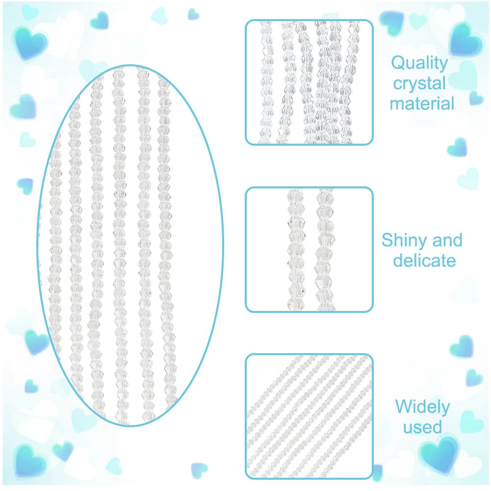 HOBBIESAY 10 Strands 930Pcs Transparent Glass Bicone Bead Strand 4mm Faceted Bead White Crystal Beads Sparkly Bicone Loose Spacer Beads for Bracelets Necklaces Making Hole: 1mm - Image 3