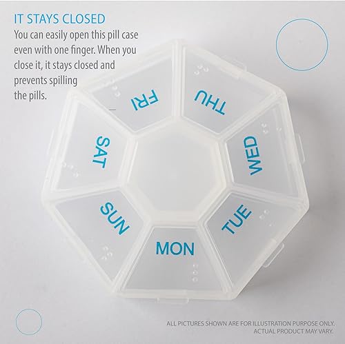 Miniatura 7 de Paquete de 2 pastilleros portátiles de 7 caras, planificador de medicamentos, estuche pequeño (contenedor de viaje semanal de siete días) para