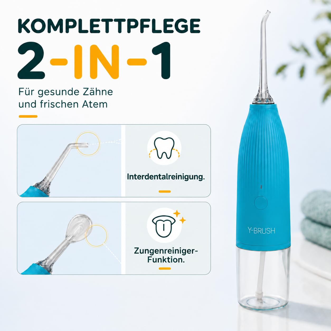Hydro-Go Zahnzwischenraumreiniger, kabellos, mit integriertem Zungenreiniger, tragbar, wasserdicht, 1 Monat Laufzeit | Biotech Dental, Nr. 1 des Implantats | kabellos, kompakt | 100 ml Tank | Zungenreiniger inklusive | Akku | USB-C