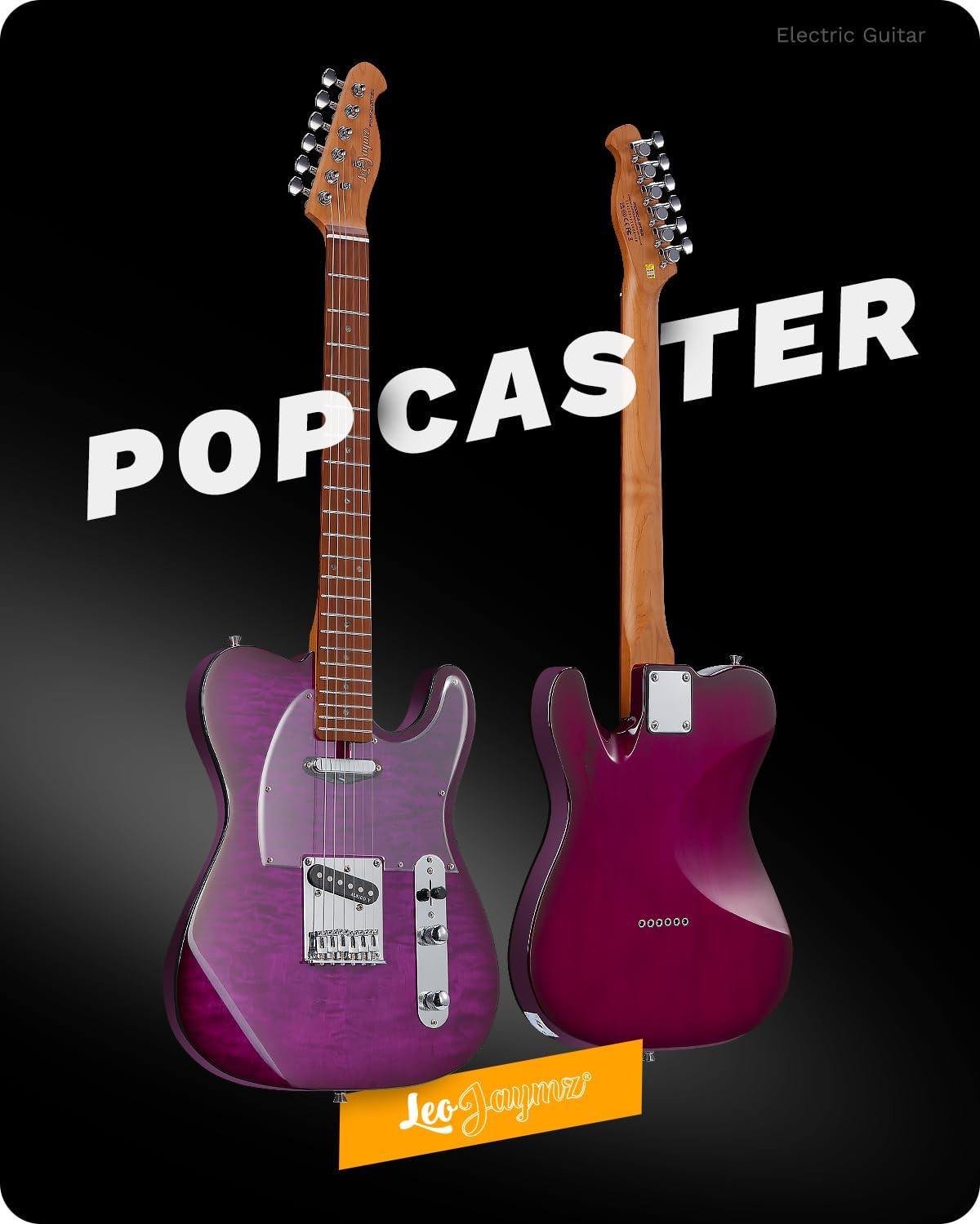 Leo Jaymz TL Electric Guitar - Flame Maple Top, Mahogany Body, Maple Neck - Alnico V Pickups, Locking Tuners - Solid Choice for Beginners & Intermediate Players (Purple Ocean)