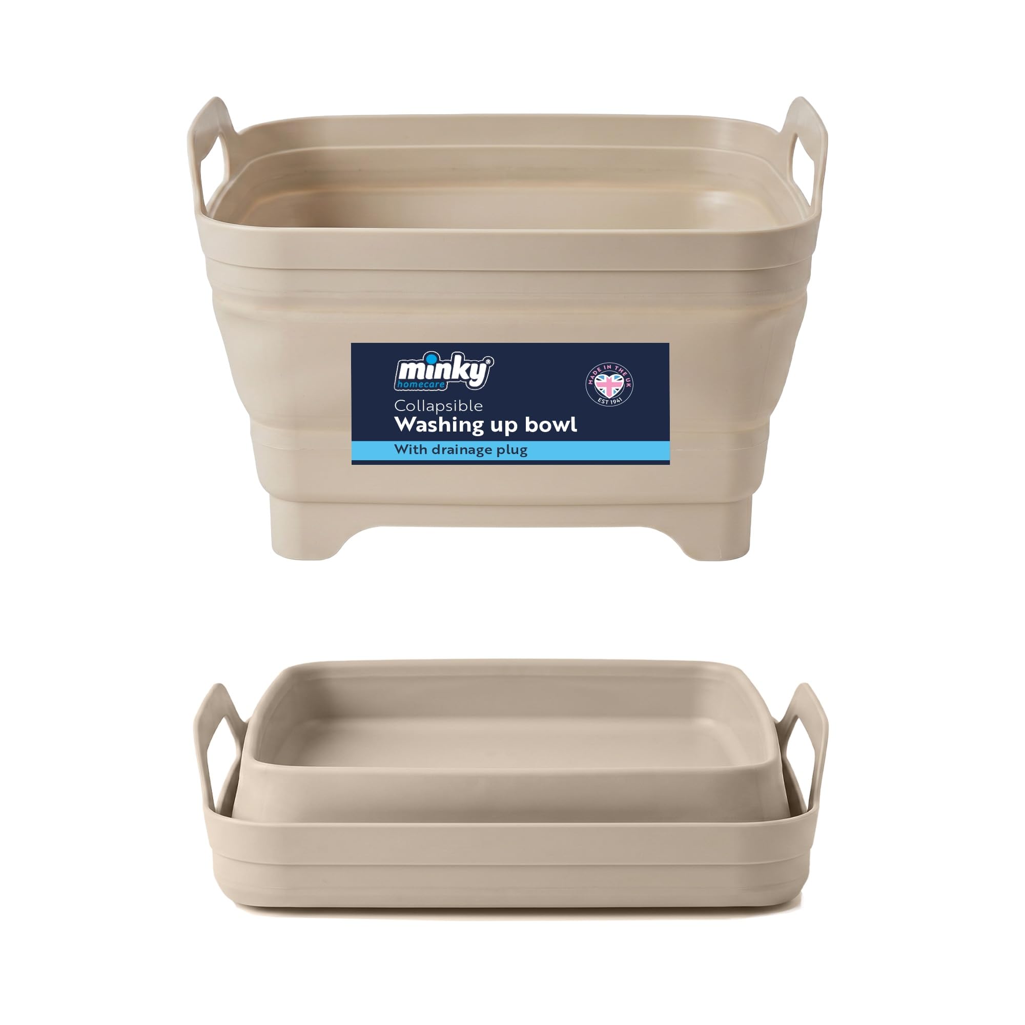 Minky Beige Collapsible Washing Up Bowl With Plug, 9L Multipurpose Basin