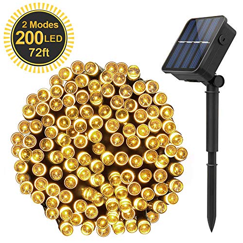 Solar Powered String Lights 72FT 200LEDs Solar Starry Decorative Lighting Waterproof Christmas Fairy String Lights for indoor/Outdoor Gardens Path Homes Wedding Party Decor-(Warm White)