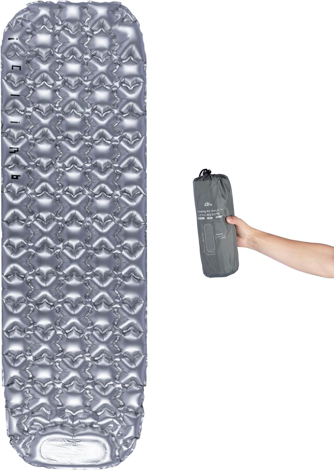 iClimb Ultralight Compact Sleeping Pad with Built-in Pump Inflatable Portable Air Mattress for Camping Backpacking Hiking (Silver)