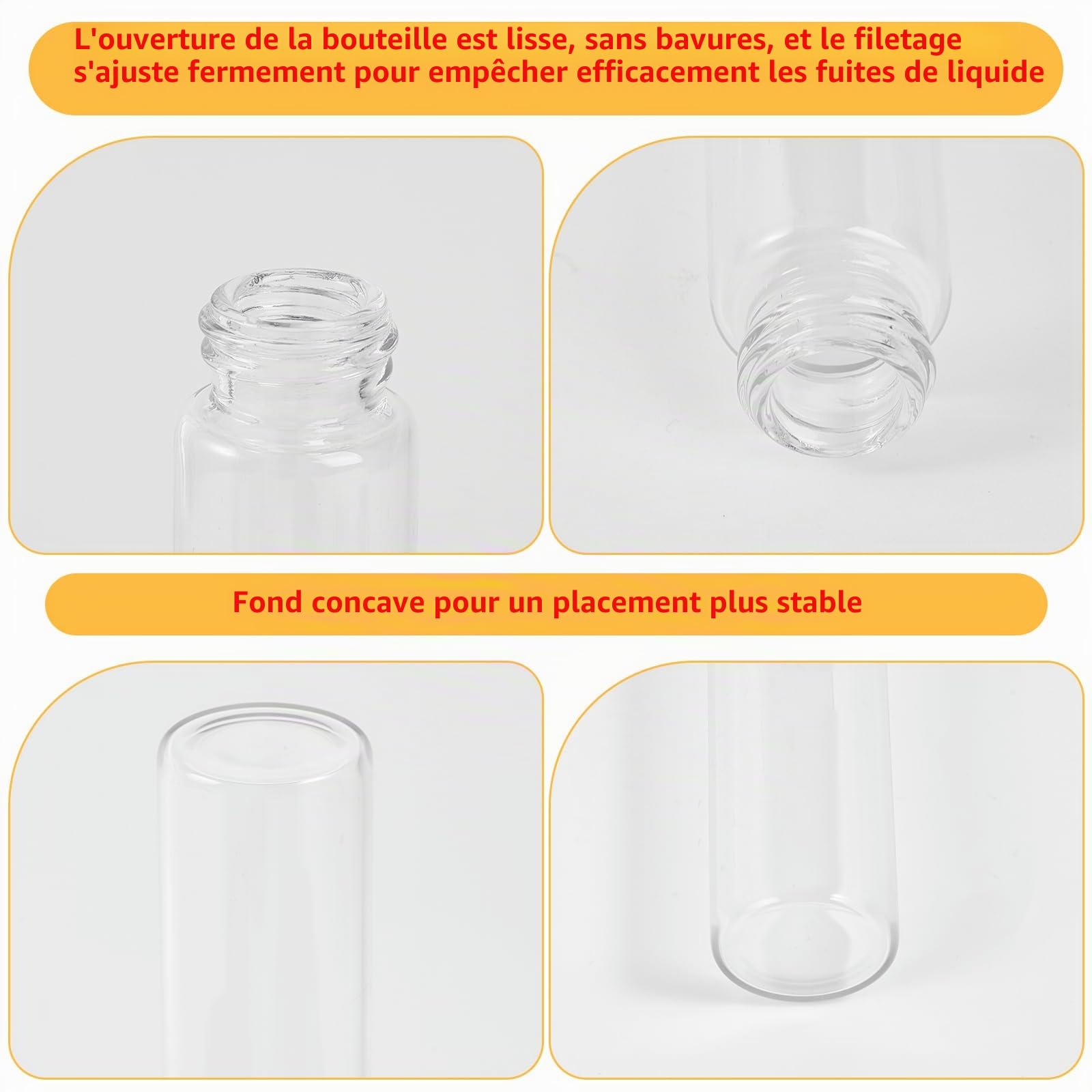 10ml Glass Vials with Screw Caps and Plastic Stoppers, Small Clear Liquid Sample Vial, Leak-Proof Vial, 50PCS