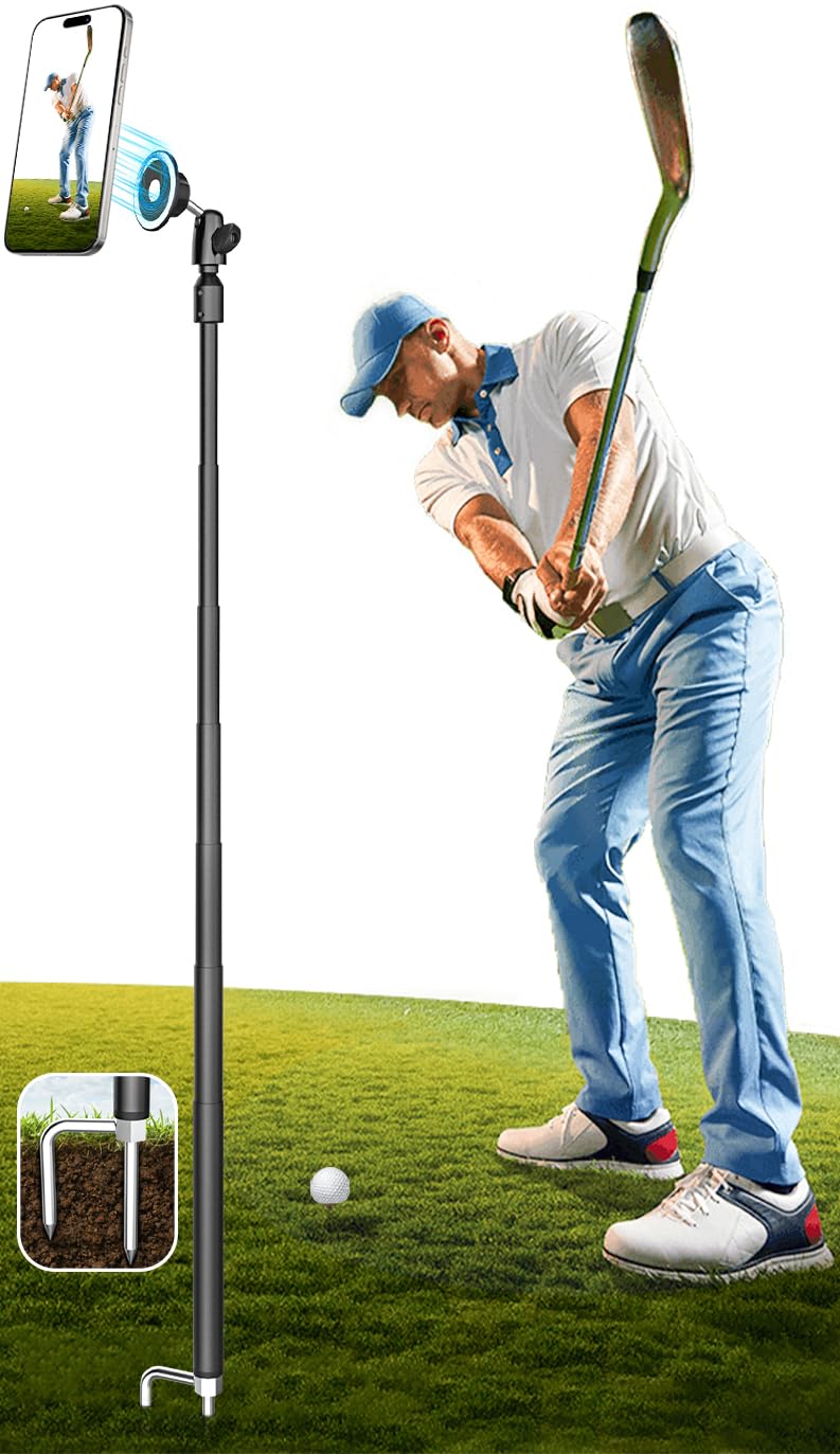 GDZN Golf Einbeinstativ Selfie Stick, Golf Schwung Magnetisch Handy Halterung mit 57" Metallstange für Schwungaufzeichnung, Putten, Golftrainingshilfe, Stativ für iPhone 16 15 14 13 Kompatibel Magsafe
