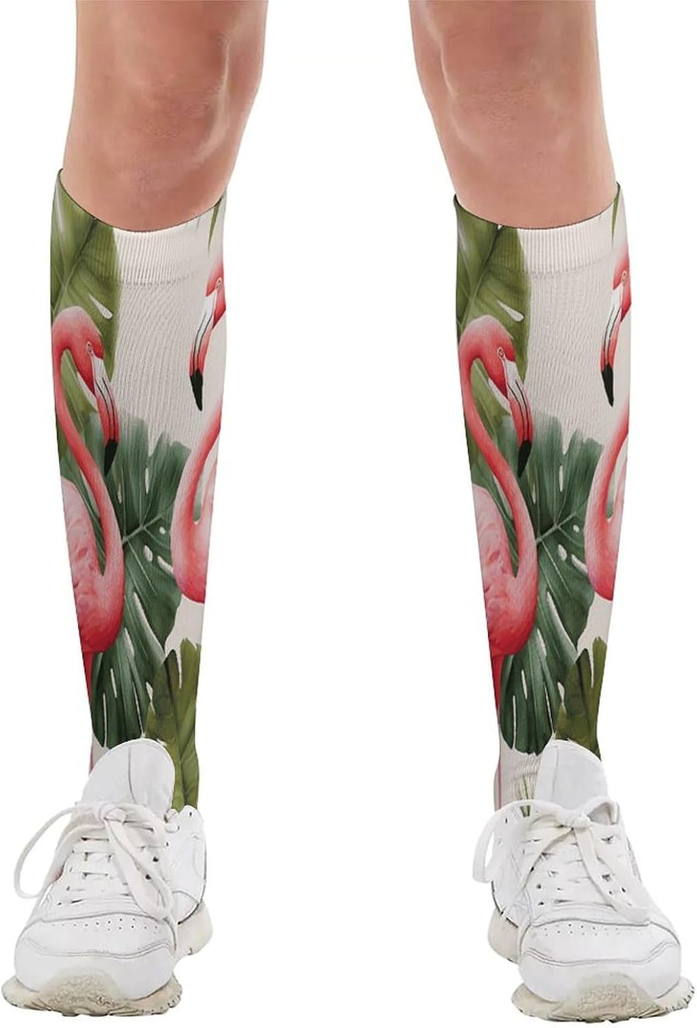 Flamingo Palm Trees Leaf Compression Sock Circulation Support Socks Lightweight Knee High Tube Sock Over-The-Calf Sock for Adult
