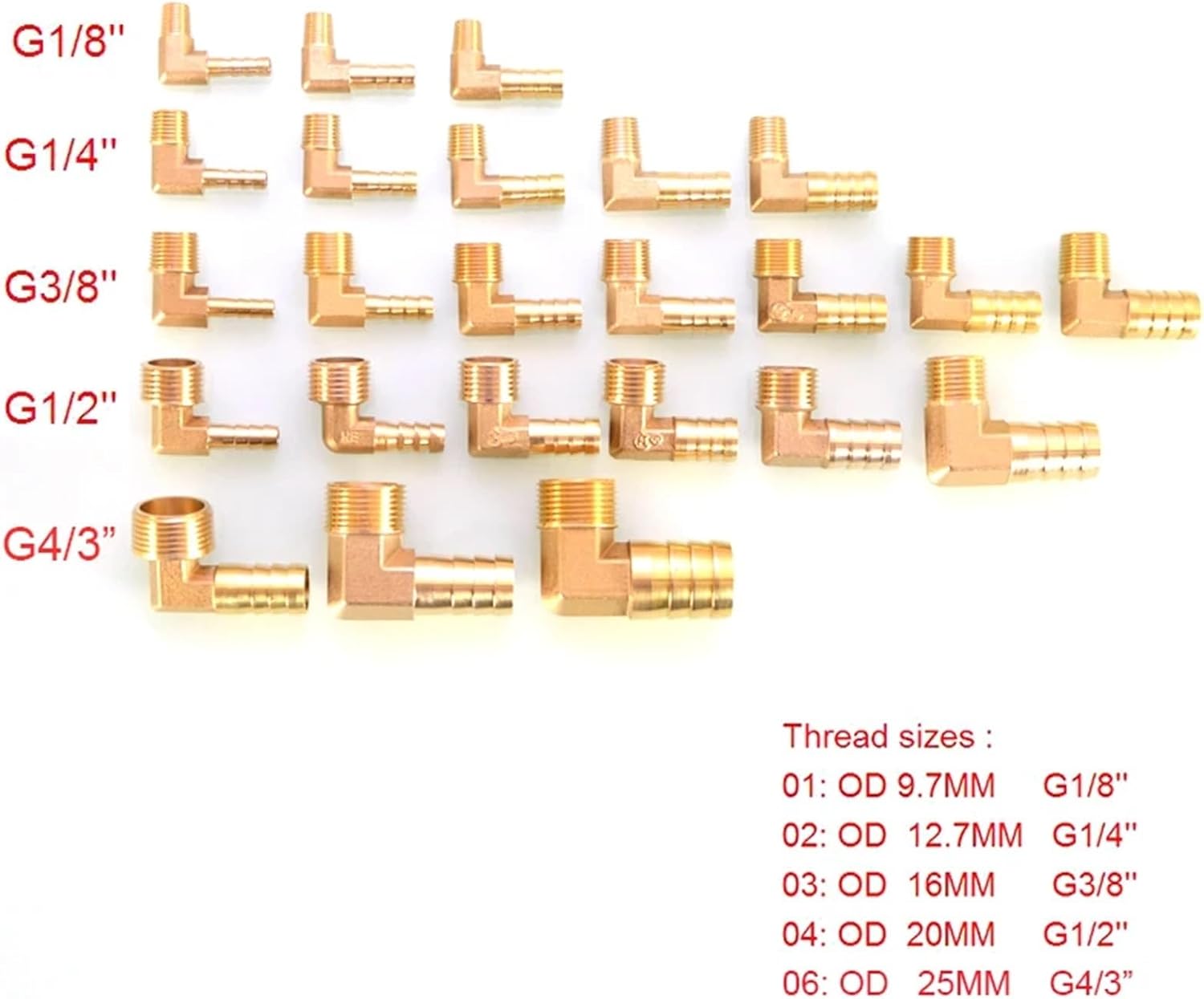 1pcs Brass Hose Barb Fitting Elbow 6/8/10/12/16mm To 1/4 1/8 1/2 3/8" BSPT Male Thread Barbed Coupling Connector Joint Adapter(12mm Barb,1/4")