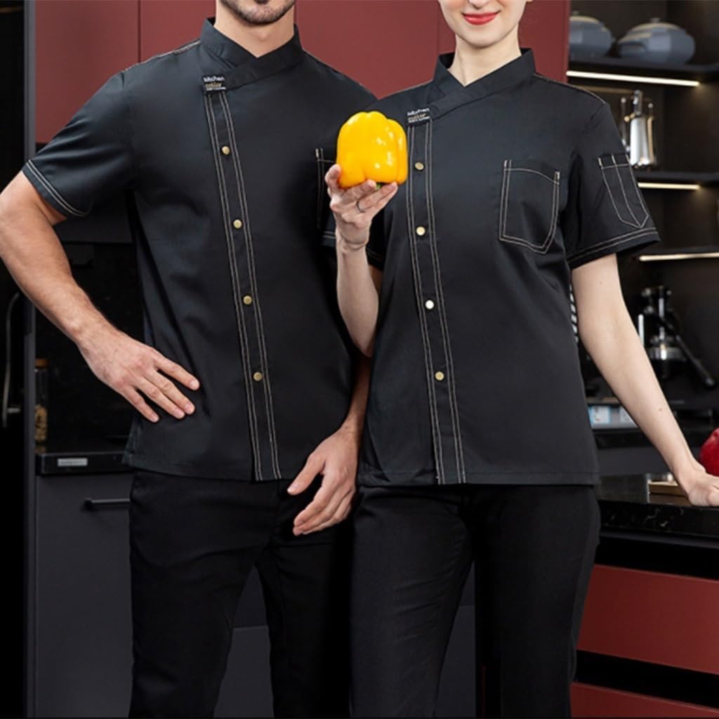 Unisex Short Sleeve Chef Coat Classic Chef Jacket Restaurant Kitchen Cooking Shirt Uniforms for Men and Women