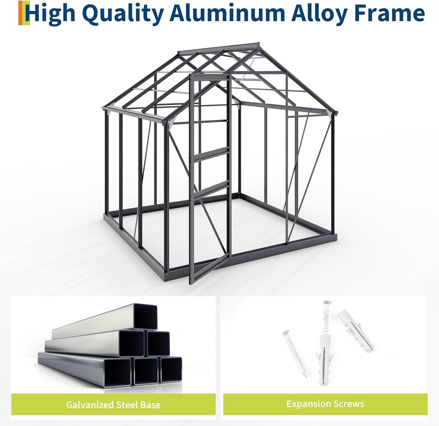 Greenhouse Large Walk-in Green House with Aluminum Frame, Polycarbonate Roof Vent & Wind Resistant, Backyard Garden Greenhouse Kit for All Weather