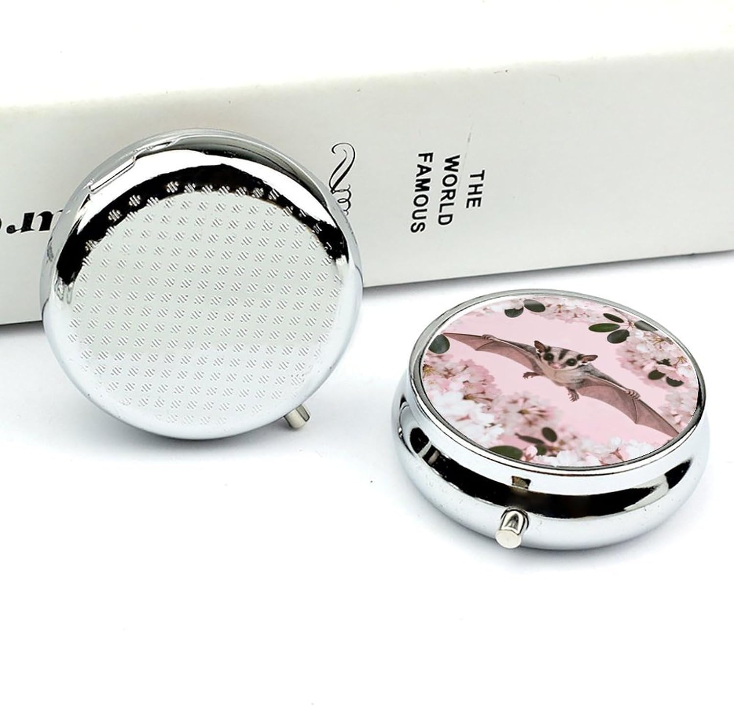 Sugar Glider Over Cherry Blossoms Round Pill Box Pill Case image 5