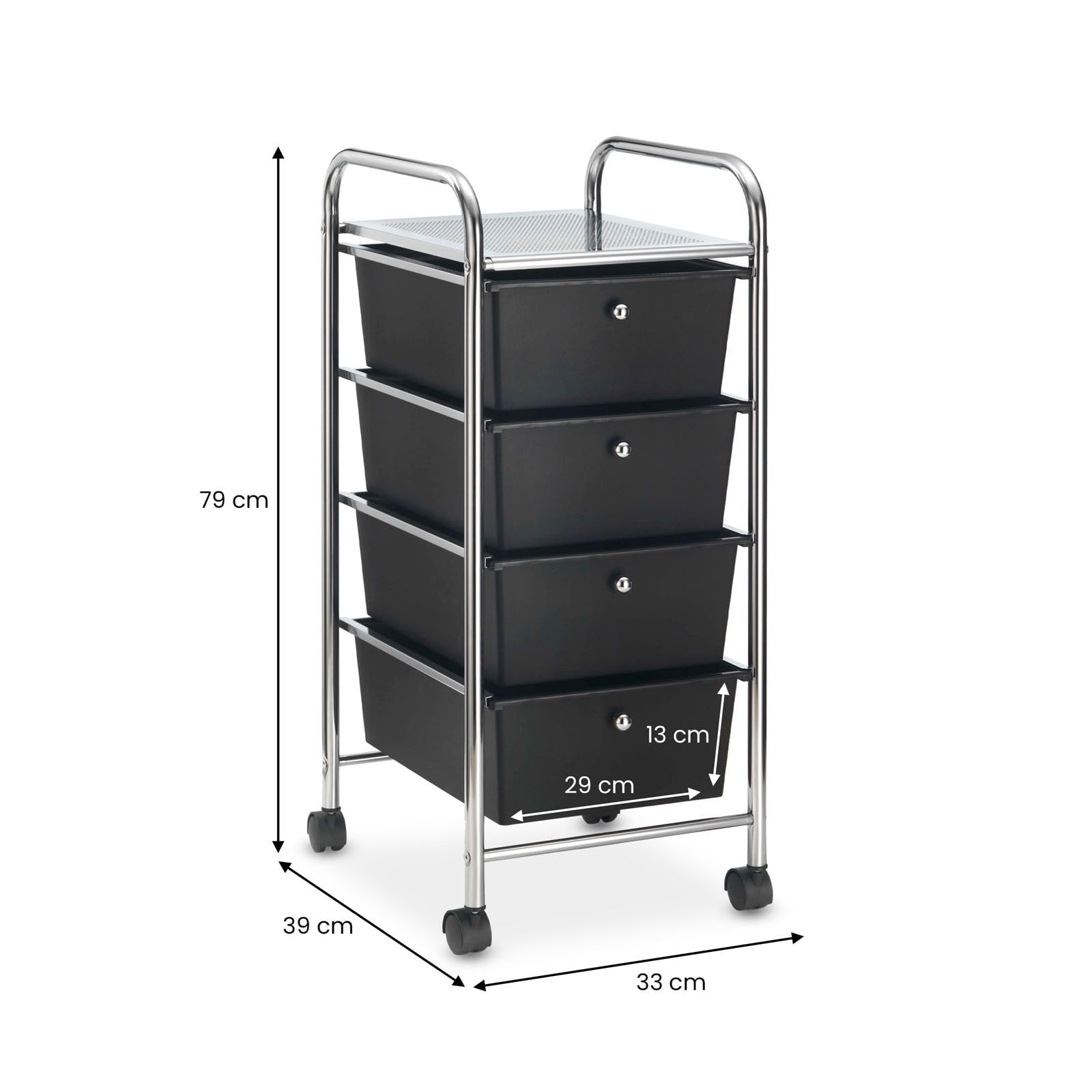 IDIMEX Caisson sur roulettes GINA Chariot avec 4 tiroirs en Plastique Noir et 1 étagère, Meuble de Rangement pour Salle de Bain en métal chromé