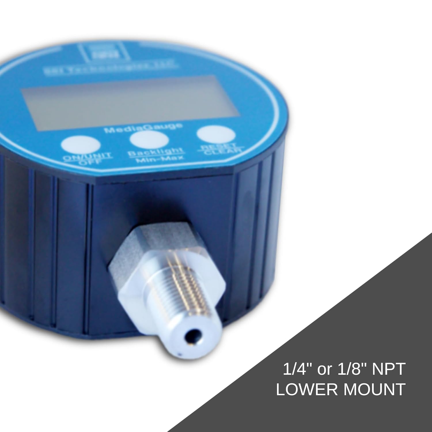 SSI TECHNOLOGIES MG-9V Series Media Gauge Digital Pressure Gauge Sensor with LCD Display, 200psig Operating Pressure, 9V, 0.25% Accuracy, 1/4-18 NPT Male Process Connector Type -MG-200-A-9V