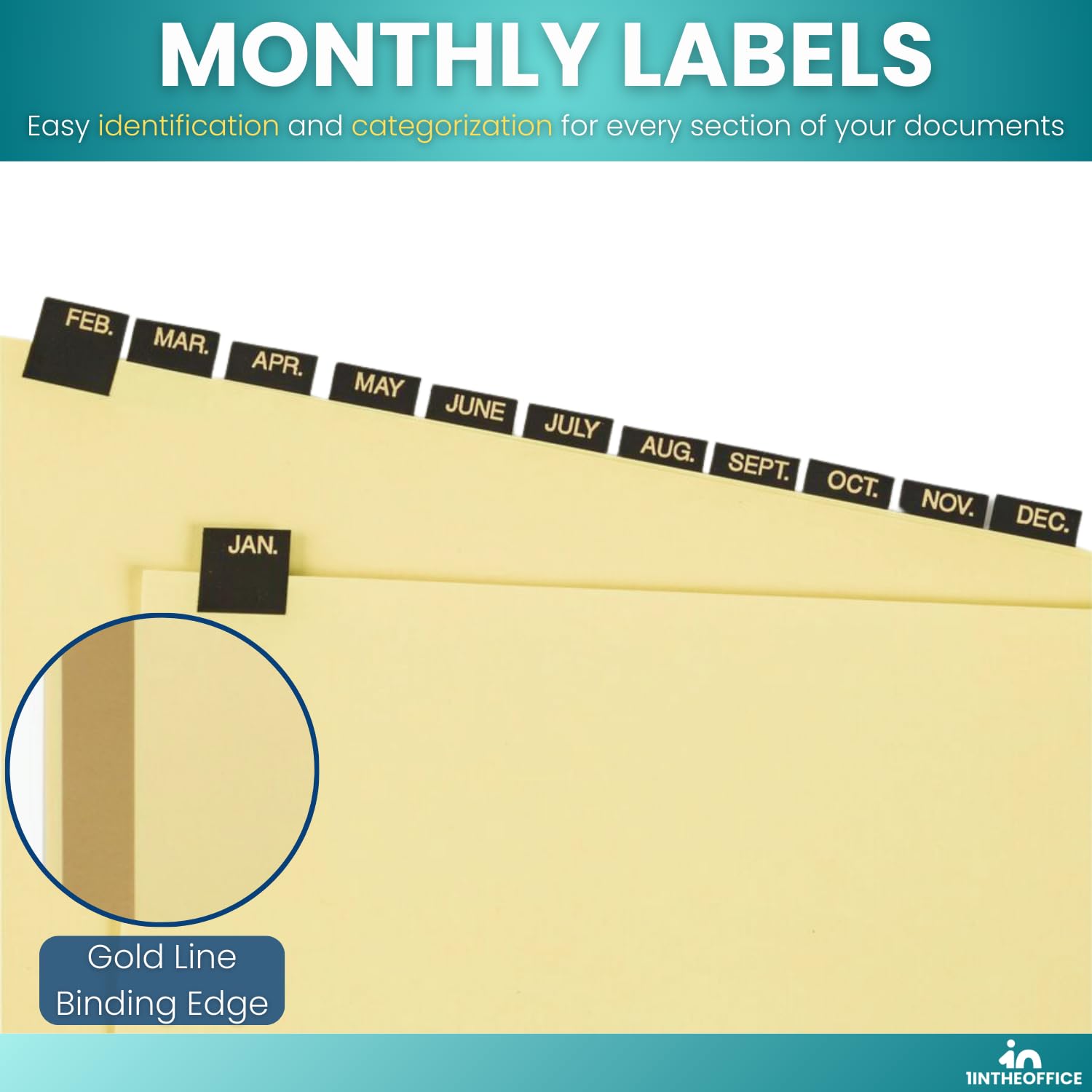 1InTheOffice Monthly Tab Dividers, Month Tabs for 3 Ring Binder, Monthly Leather Dividers, 12-Tab, Black, (4 Pack) - Image 3