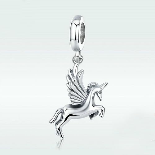 Miniatura 4 de Abalorio de unicornio de plata de ley 925 para mascotas, abalorios de moda, pulsera y collar, Plata