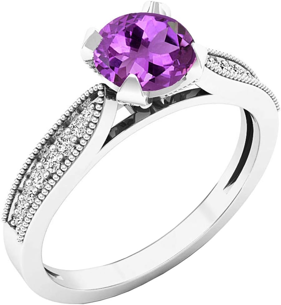 Dazzlingrock Collection 6 MM Round Gemstone & Diamond Ladies Bridal Engagement Ring, Sterling Silver