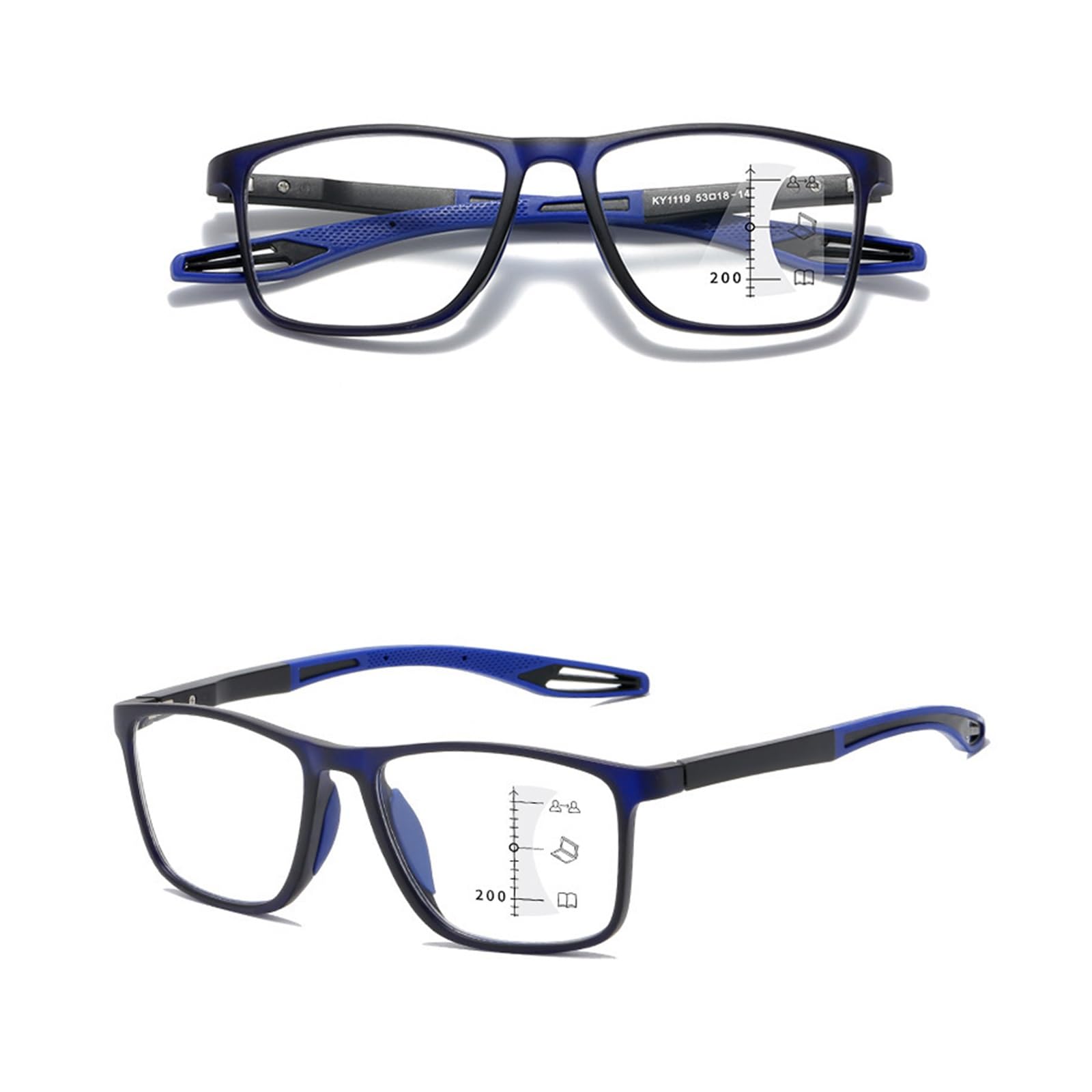 Lillie Unisex Blue 1 Pair Of Progressive Multifocal Reading Glasses, Sports Anti- Light Glasses, Tr90 Flexible Frame (, 2.5X)