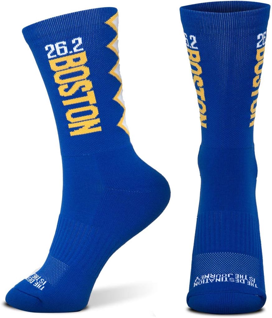 Gone For a RunInspirational Athletic Running Socks | Mid-Calf | Multiple Designs, Boston 26.2 (Blue), Women's Shoe Size 6-12/Men's Shoe Size 5-11