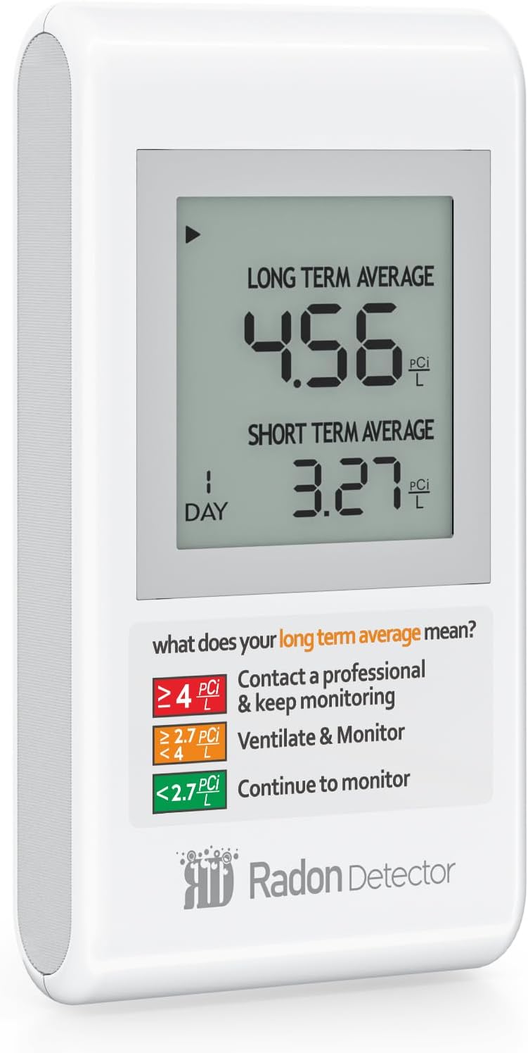 Home Radon Detector with Bracket，Portable Radon Test Kit for Home with Long and Short Term Radon Monitoring, Lightweight, Easy-to-Use, AAA Battery-Powered USA Version, PCi/L