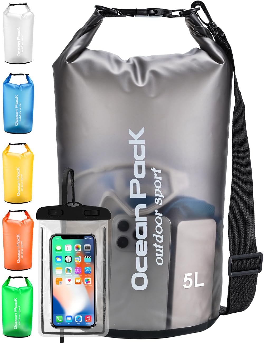 Henrycares Bolsa Estanca Impermeable 20L 10L 5L, Dry Bag Mochila Estanca con Bolsa Seca para Teléfono y Correa para el Hombro Ajustable Incluida, Ideal para Kavak, Buceo, Paddle Surf, Playa