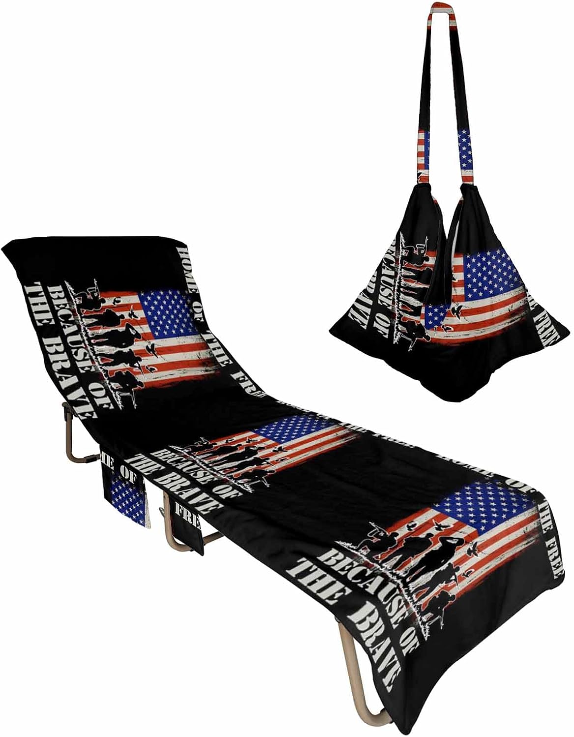 Patriotic Memorial Day Beach Pool Patio Lounge Chaise Chair Cover Towel With Pockets,Absorbent & Quick Dry Microfiber Towel Cover Bag Summer Sunbathing Accessories American Stripes Stars Freedom Flag