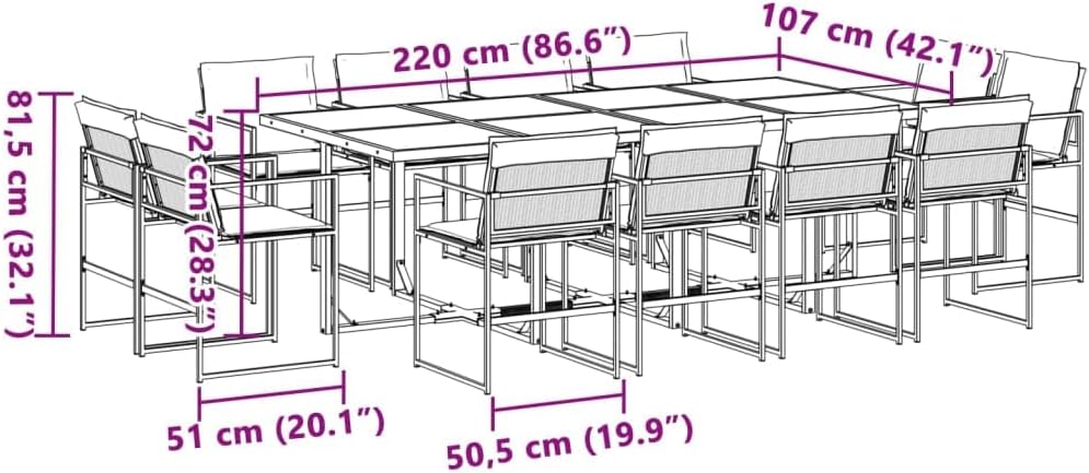 vidaXL Patio Dining Set with Cushions 13 Piece, Garden Dining Furniture, Dining Table and Chair for Outdoor Backyard, Black Textilene