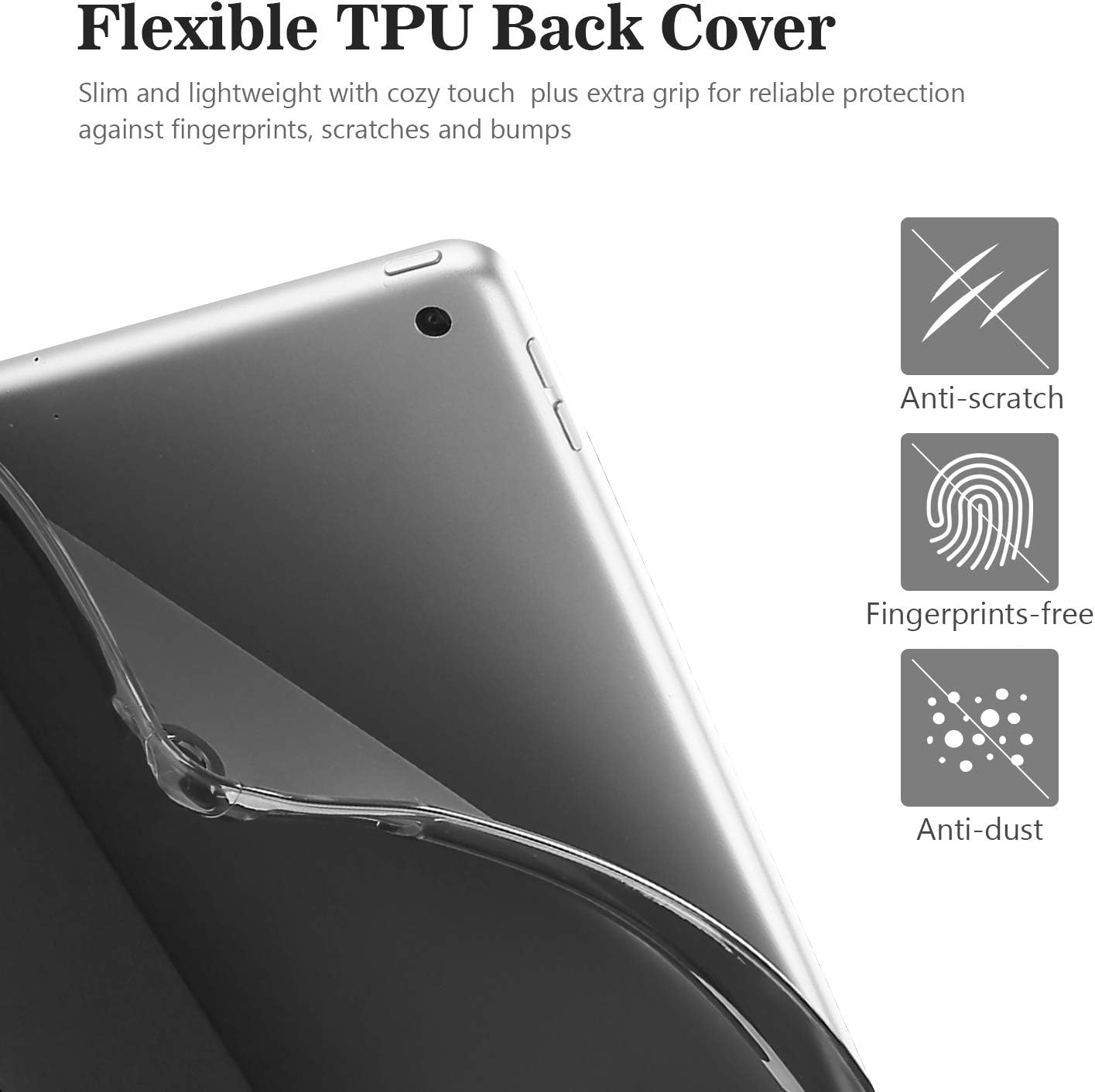 ProCase iPad 10.2 2019 Soft TPU Case (7th Generation), Slim Cover with Translucent Frosted Flexible Back, for iPad 7th Gen (A2197 A2198 A2200) -Black