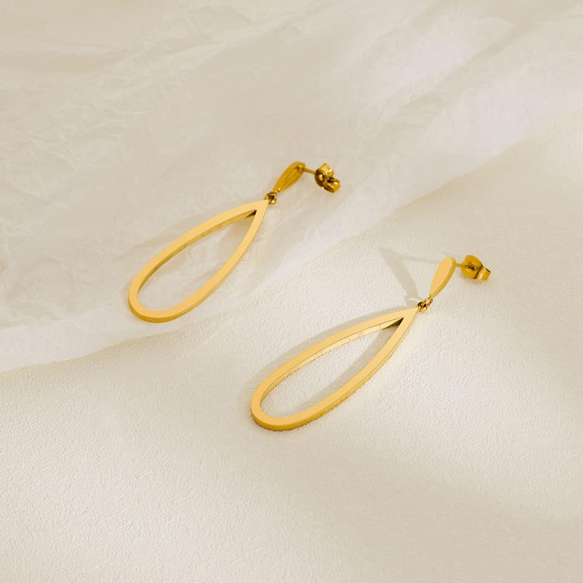 Black Gold Geometric Drop Dangle Earrings for Women Waterdrop Oval Circle Link Stainless Steel Dangle Earrings Trendy Jewelry Gifts for Women - Image 4