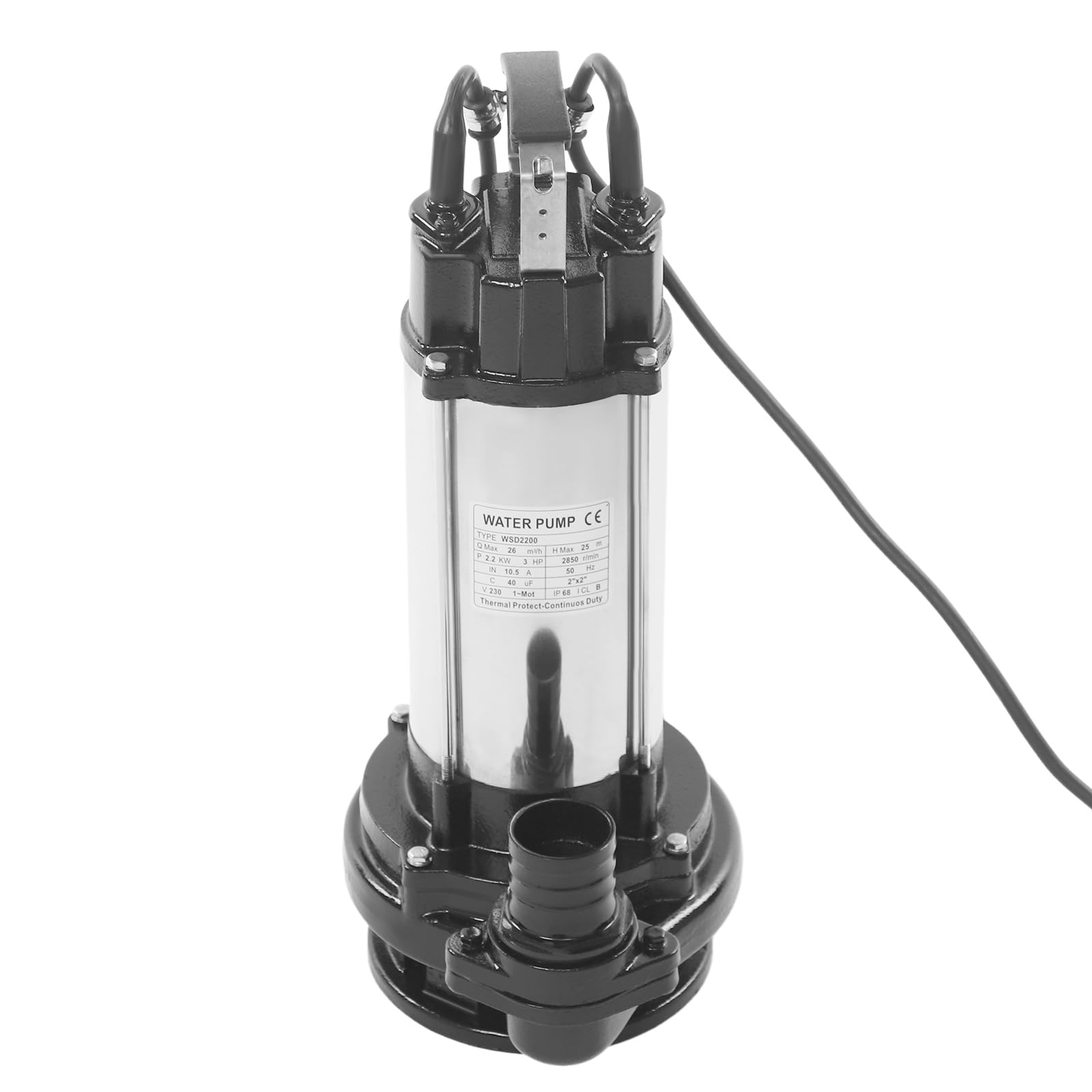 Bomba sumergible para aguas residuales 26000: bomba de agua sucia con caudal de 26.000 l/h, interruptor de flotación con funcionamiento continuo, acero inoxidable IP68, 2200 W para sótano y