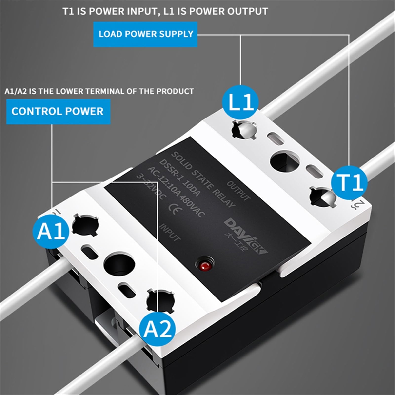 Relè a stato solido 220 V CC controllo AC SSR-40DA modulo monofase 12 V 24V10DD25A(DC control DC,40A)